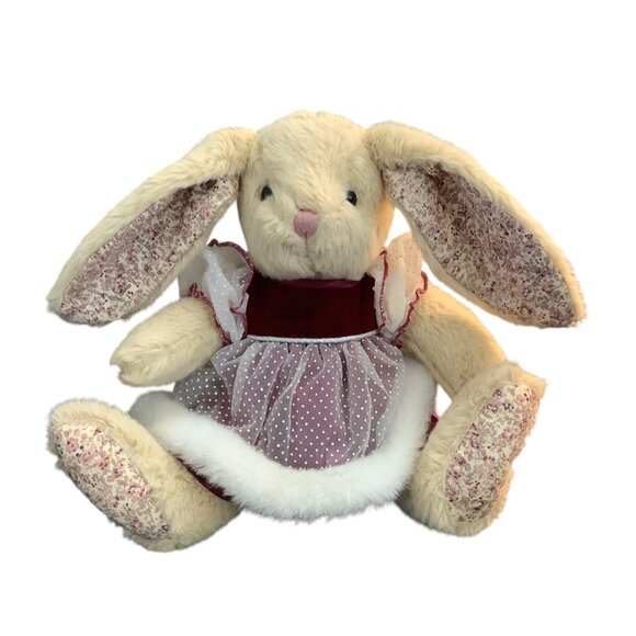 Vtg Pier 1 Imports Hopper Bunny Rabbit Plush Polka Dot Dress Floral Ears Feet 9” - Picture 1 of 5